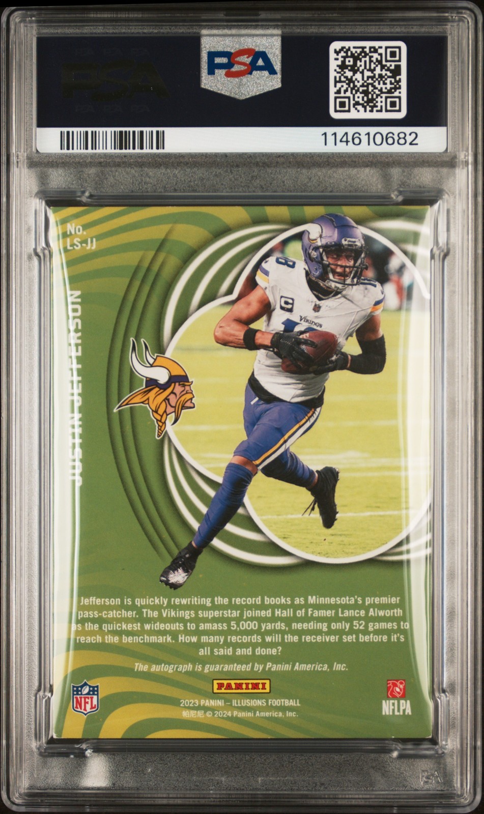 2023 PANINI ILLUSIONS GREEN #LSJJ JUSTIN JEFFERSON 21/25 PSA AUTHENTIC AUTO 10 view 2