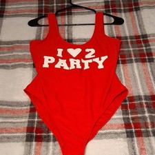 No Boundaries Women  s Red One Piece Bodysuit Party Graphic Print Logo, L