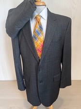 Jos A Bank Sz 44L Suit Jacket Pants 38 x 30 2Pc Gray Blue Glen Plaid 100 Wool