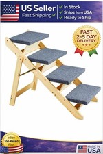 Wooden Pet Steps Ramp 2-in-1 Foldable Bed Stairs for Small Large Dogs