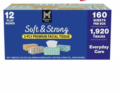 Member s Mark Soft & Strong 2-Ply Facial Tissues 12 Boxes 160 Ct Each Box In USA