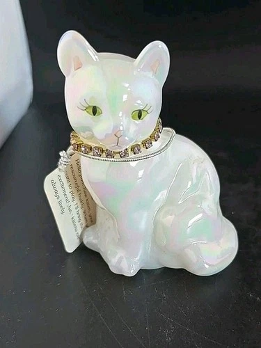 Fenton June Birthstone Cat Iridescent Glass Figurine With Tag Handmade USA