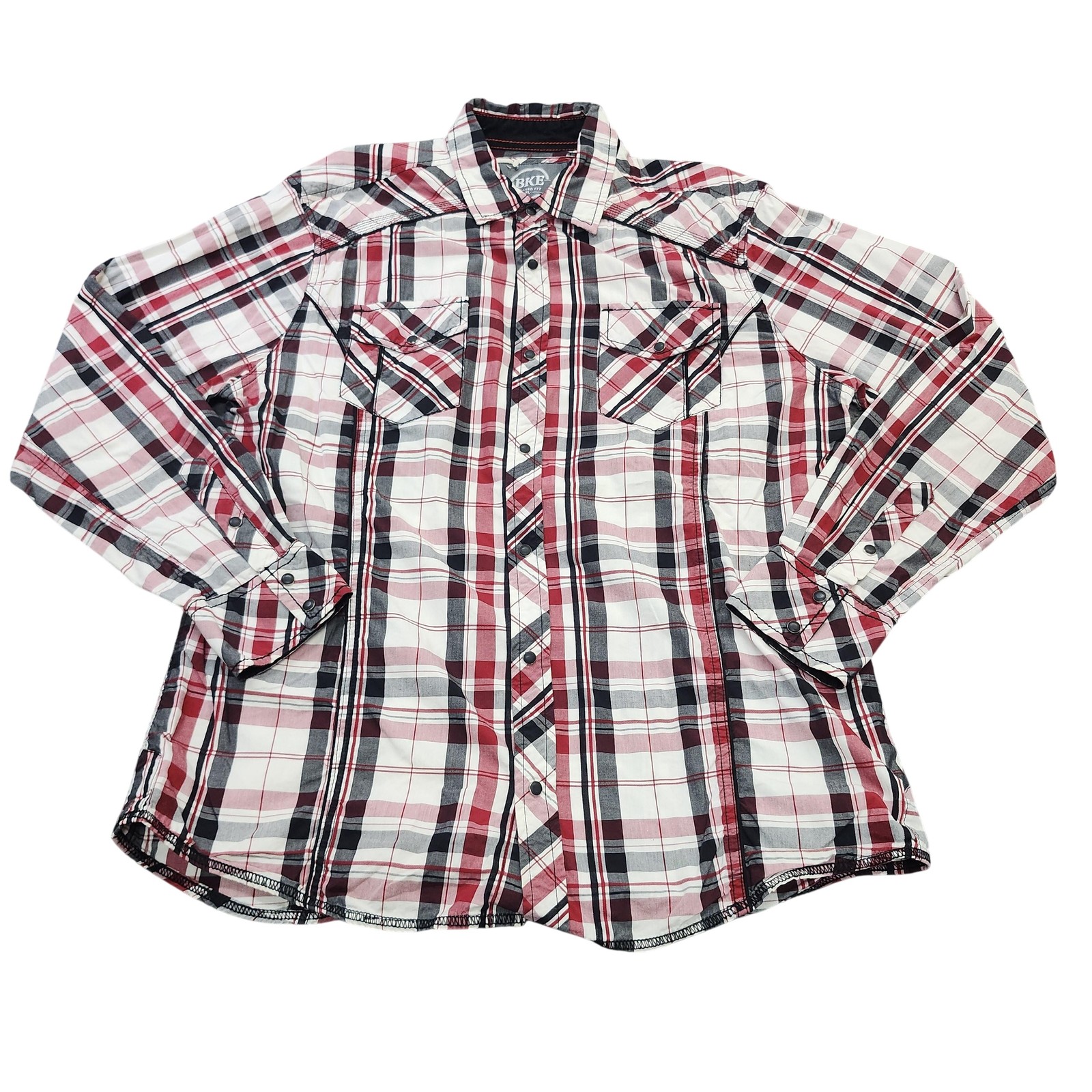 BKE Shirt Mens 3XL Red Plaid Long Sleeve Snap Western Casual Relaxed Fit
