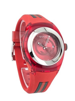 Gucci Sync L YA137303 Red Dial Transparent Case Women's Watch