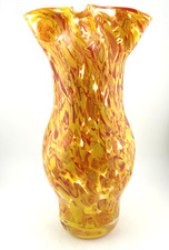 VTG Murano Style Art Glass Vase Handkerchief Ruffle Edge Orange/Yellow 11.5"