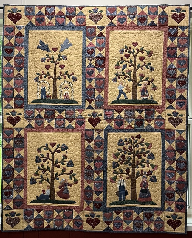 Growing Up Together - Americana Handmade Quilt 56x46 Boy Girl Tree Seasons Life