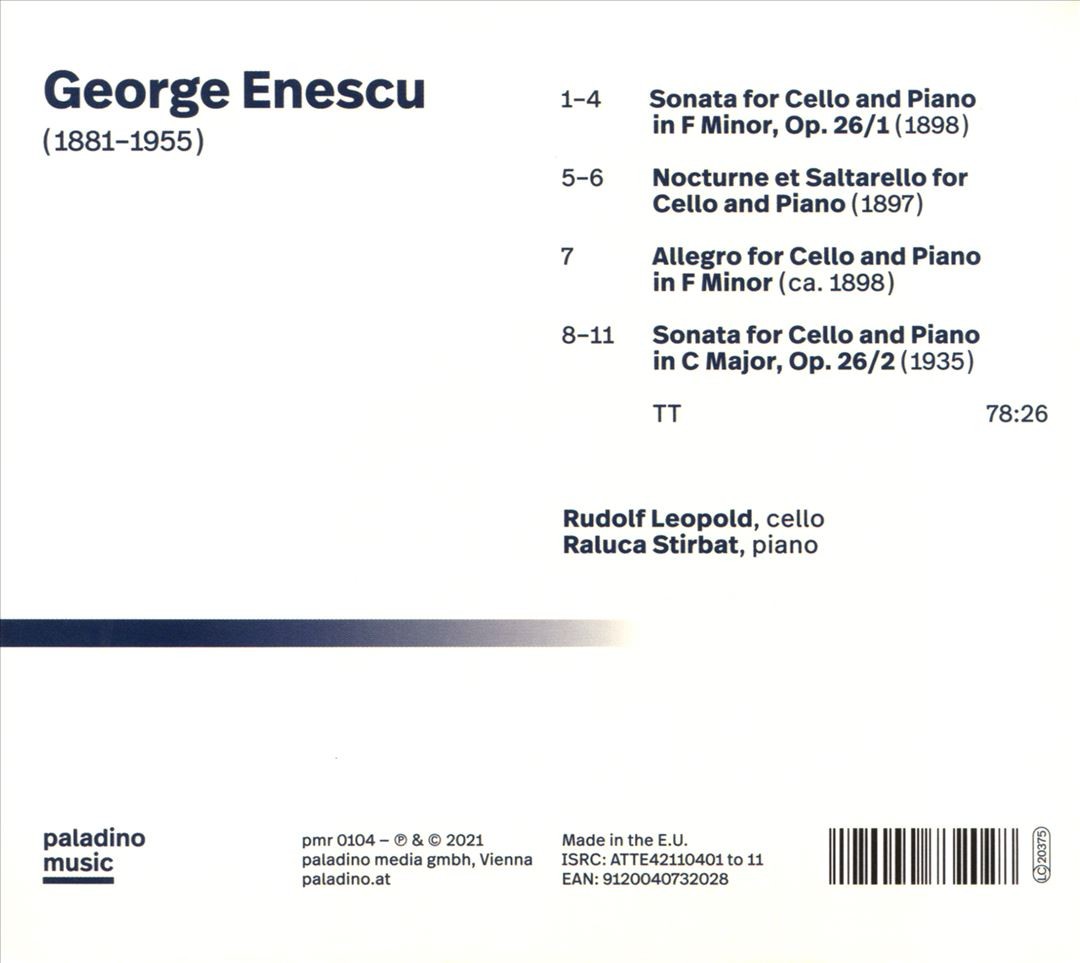 George Enescu Complete Cello and Piano Works by Leopold and Stirbat CD 2021
