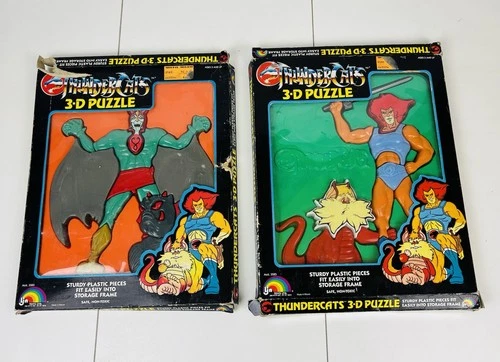 (2) LJN Toys 1986 Thunder Cats 3-D Puzzle Lion-O & Snarf + Mumm-ra & Ravage