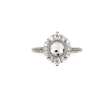 7 mm Round Curved Halo CZ Semi Mount Ring Setting Sterling Silver Rhodium Finish