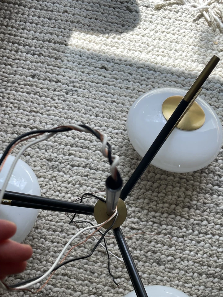 West Elm Champignon 3 Light Chandelier Modern Art Deco Milk Glass  - Image 4 of 4