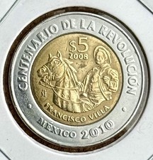 2008 Mexico Coin 5 Pesos Bimetallic Francisco Pancho Villa Currency Money Cash H