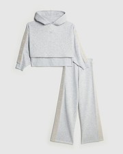 River Island Girls Sweatshirt & Joggers Set Grey 2 Piece Hooded RI Graphic