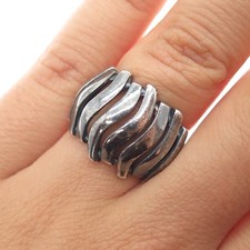 925 Sterling Silver Vintage Modernist Wavy Ribbed Oxidized Ring Size 5.75