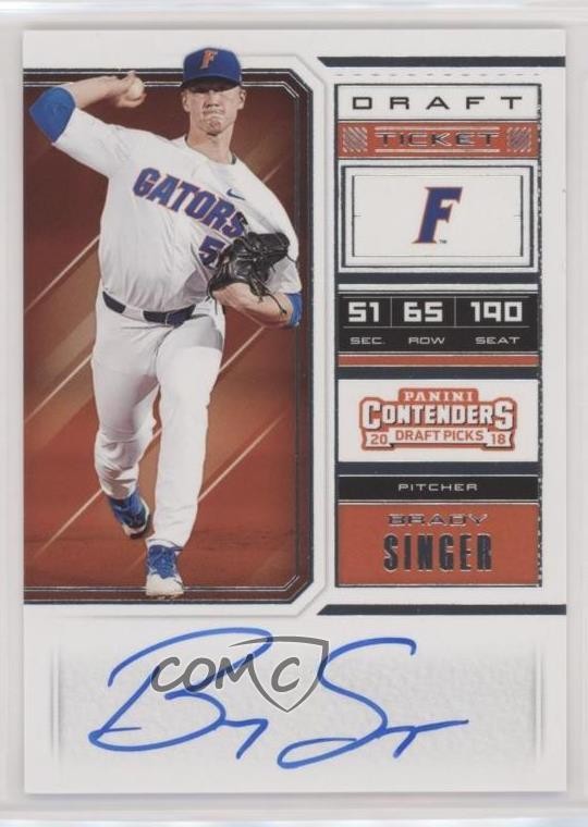 2018 Panini Contenders Draft Picks Ticket RPS Variation Brady Singer #1 Auto 2t7