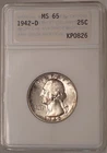 1942-D Washington Quarter ANACS (ANA) MS65 1st Generation Old Holder Soapbox