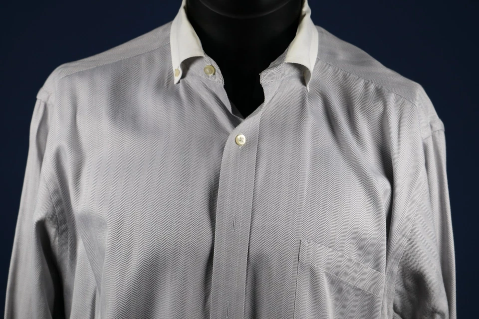 Sean John Gray Herringbone Contrast Collar Shirt 16 34/35 Standard Cuff 48" - Image 3 of 4