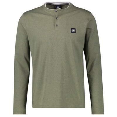 Lerros Henley-Langarmshirt Übergröße oliv geringelt