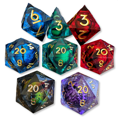 DND Eye Dice Set 7pcs Rolling Dragon Polyhedral Die Liquid Core TTRPG Nerd Gift