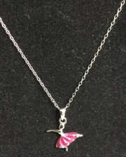 Estate Sterling Silver Ballerina Necklace Pink Tutu Dancer Charm / Chain Elegant