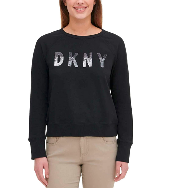 DKNY Womens Logo Crew Neck Long Sleeve 