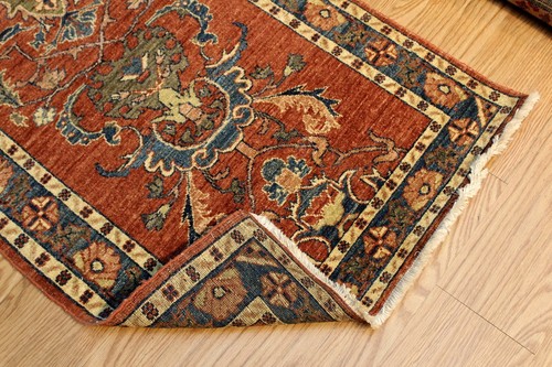 _HAND-MADE_ORIENTAL_RUG_6' long RUNNER vegetable dye Beige BLUE RUST *WOOL-RUG** - Picture 10 of 11