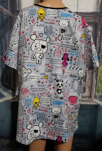 Hospital Critterz Cartoon Animals Scrub Top Sz 2XL Short Sleeve Cotton - Picture 4 of 10
