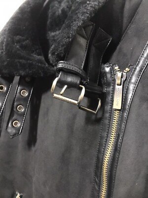 NWT Michael Kors Faux-Shearling Faux-Suede Moto Jacket, Black Size