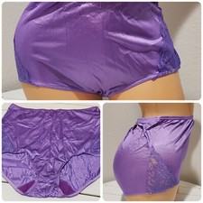 Shadowline Shiny Nylon Floral Lace Panty Full Cut Silky 6/M PURPLE Fantasy 17082