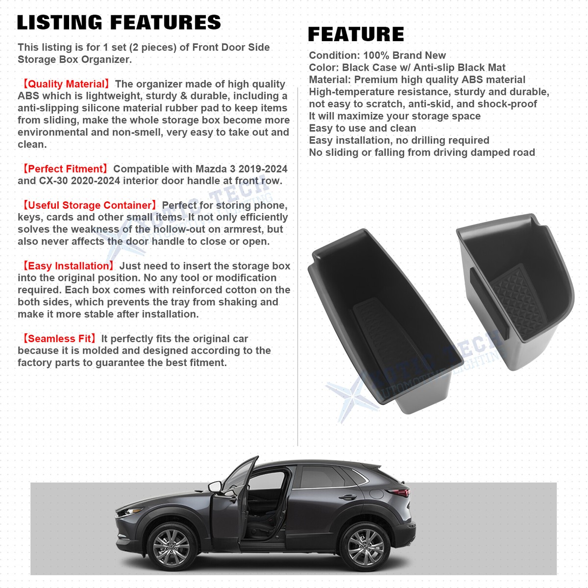 For Mazda 3 CX-30 2020-2025 Door Handle Organizer Tray Storage