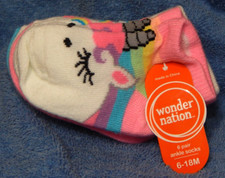 TWO 2 Wonder Nation Girls 6 pair Ankle Socks 6-18 Months Unicorns NWT