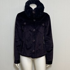 Krizia Jeans Jacket Womens 10 Purple Velvet Corduroy Faux Fur Collar Button