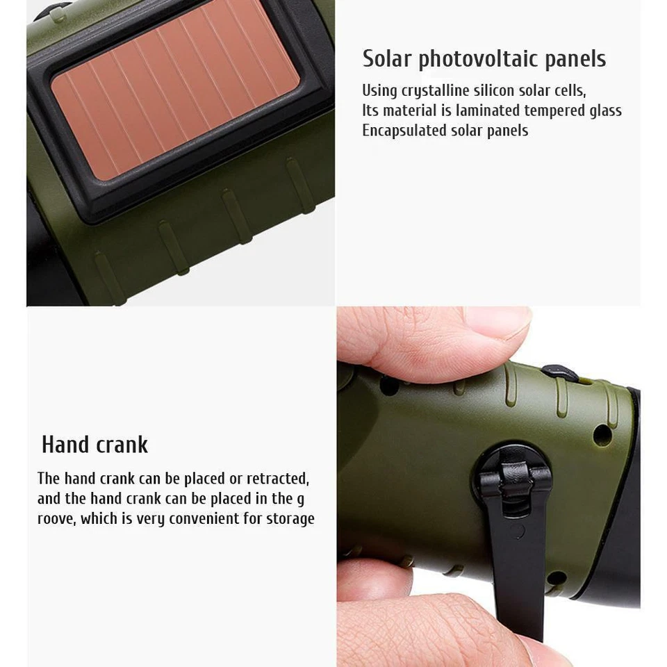 Solar Powered Hand Crank Flashlight Rechargeable Emergency LED Light Flashlight - Image 3 of 4