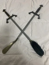 Vintage Shoehorn and  Shoe Brush on Metal Sword Design Handles
