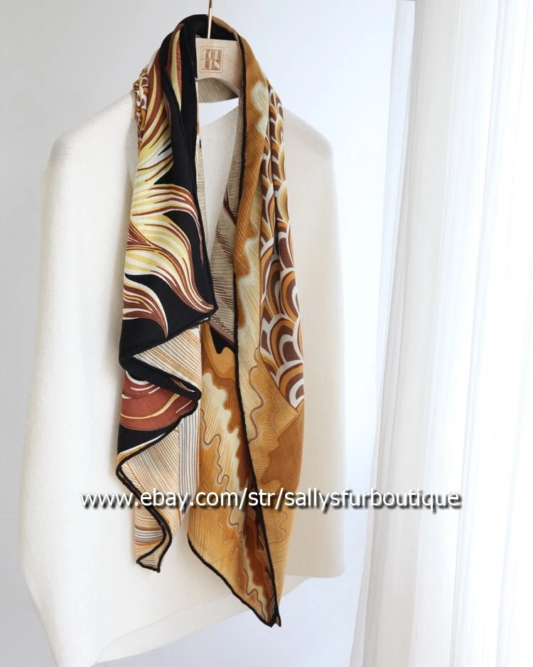 Sally Boutique 70% Cachemira 30% Seda Envoltura Bufanda Caballo Mar Estampado Mantón Cuadrado 53" Foto 3 de 4