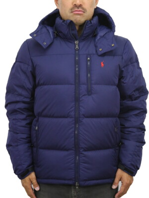 Polo Ralph Lauren Men's Hooded Down Puffer Jacket Coat with Pony Navy  (Red)