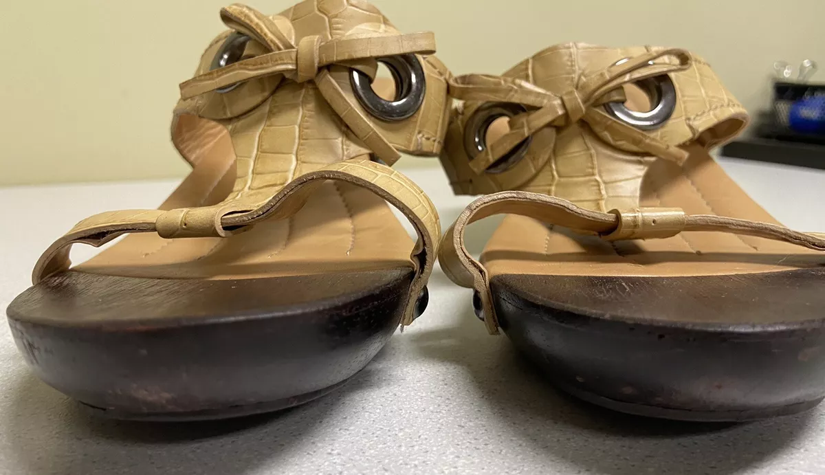 Nine West Inca Tan Genuine Leather Wood Clog Sandal Shoes Women s