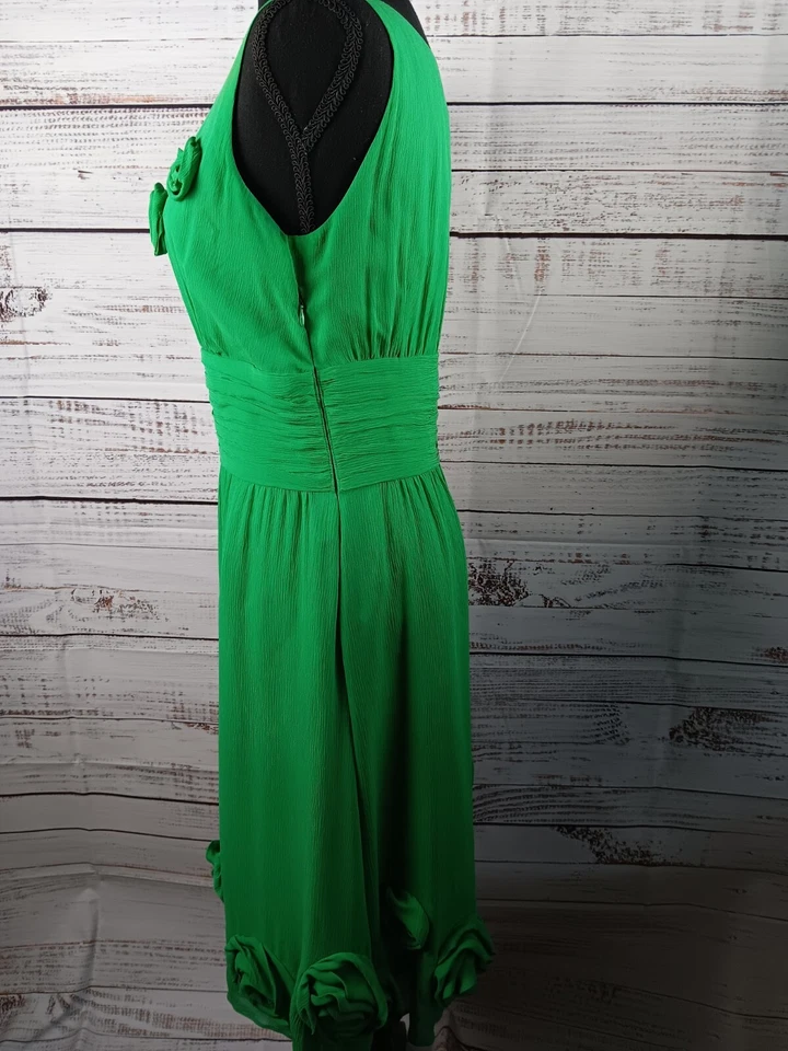 Vestido Boden Midi Para Mujer 10R Verde 100% Seda Forrado Cremallera Lateral Rosa Cóctel Foto 4 de 4