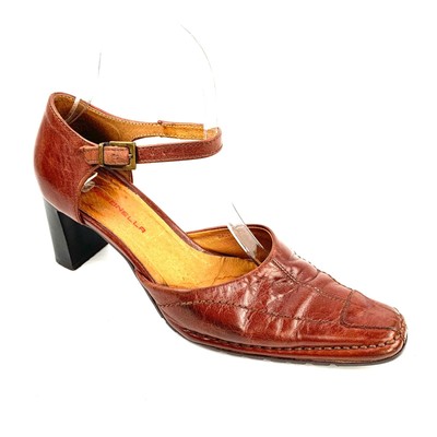 VERONELLA Italian Brown Leather Ankle Strap Heels Size 7 (US) 37 (EUR) | eBay