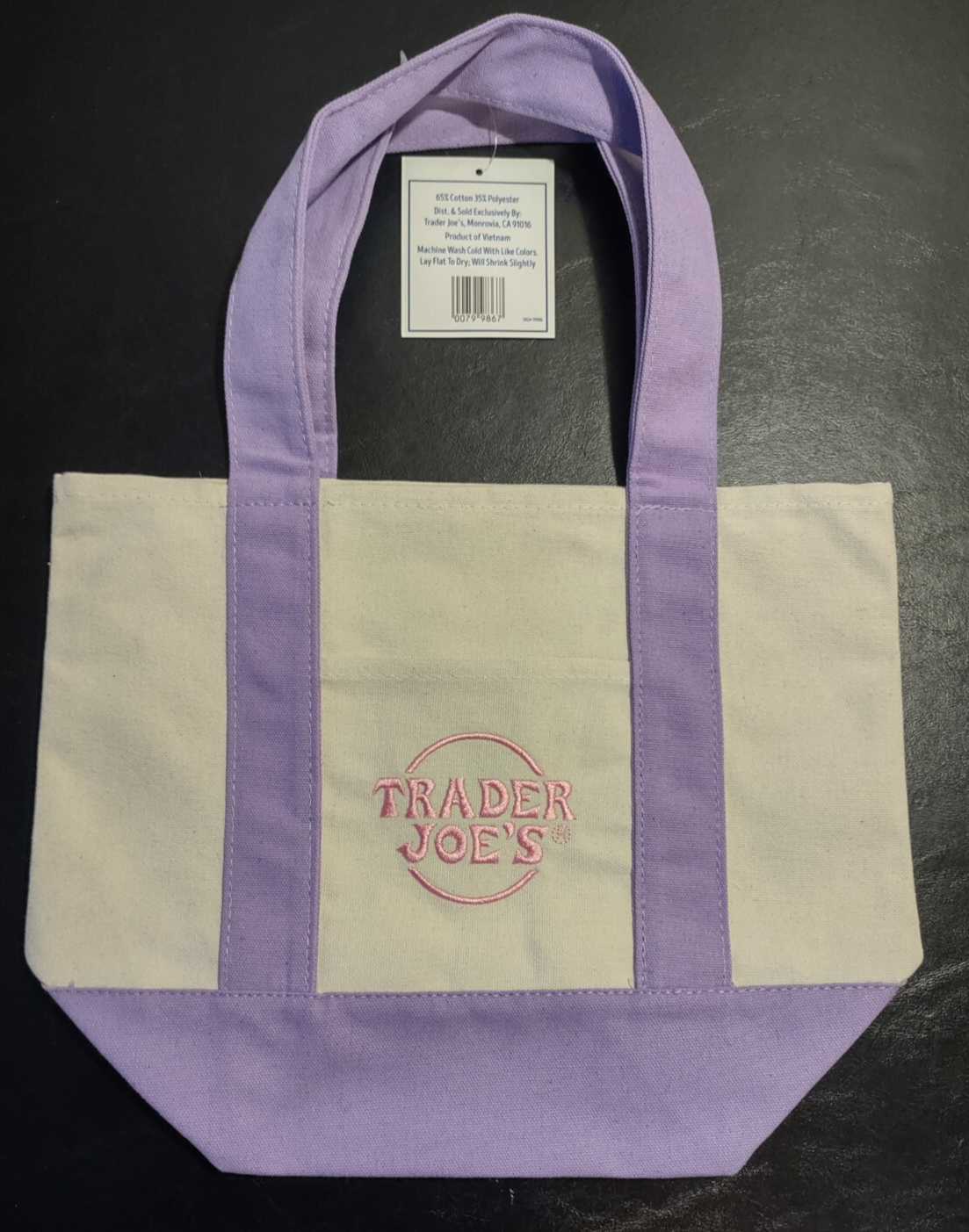 Trader Joes Mini Pastel Purple Canvas Tote Bag Spring 2025 NWT