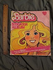 Vintage well loved 1983 Mattel Panini Barbie Sticker Album Book partially filled