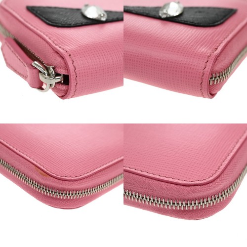 FENDI Logo Monster Bugs Eyes Compact Zip Around Coin Wallet Leather Pink 64YH228 - Picture 7 of 18