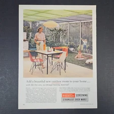 1957 Owens-Corning FIberglas Screening Vintage Print Ad Outdoor Covered Patio