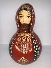 Folk Art Hand Painted GOURD Ethnic India WOMAN Traditional Dress Signed ABN