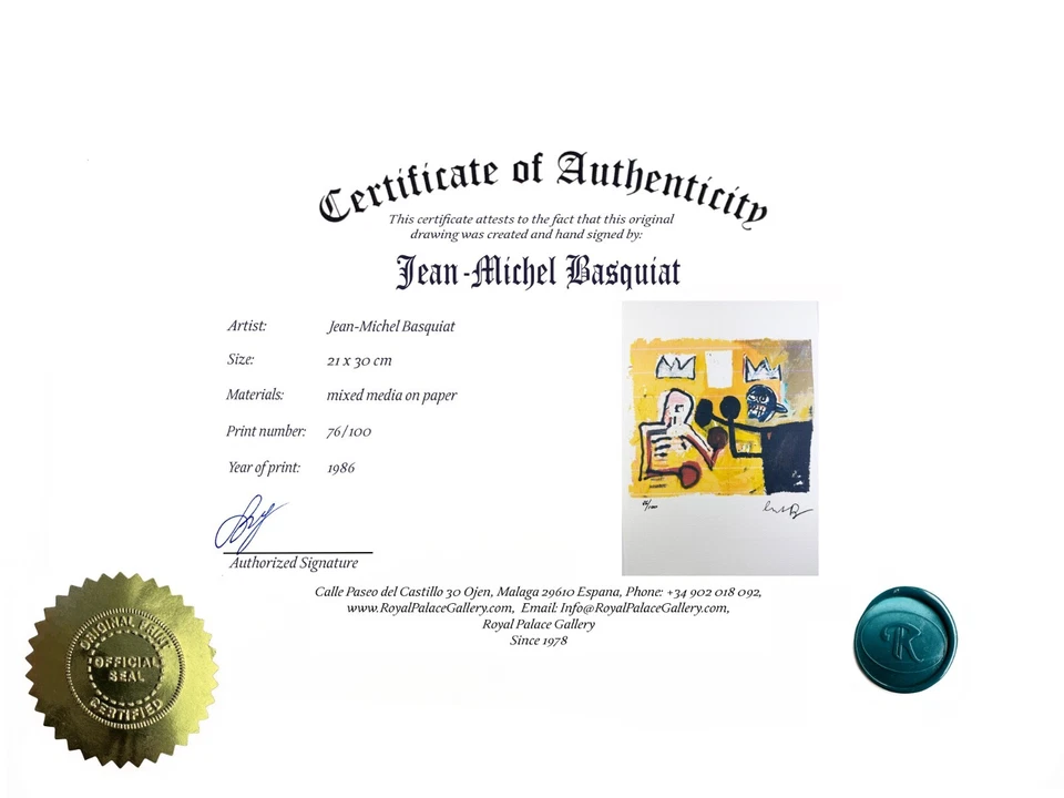 Jean-Michel Basquiat Original Vintage Arte Impresión Litografía Firmada Certificado de Autenticidad Limitado Foto 2 de 3