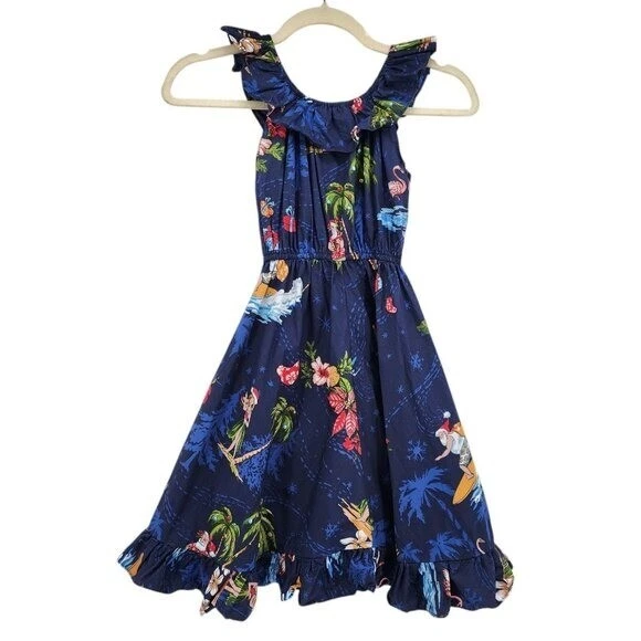 Hawaii Hangover Christmas Santa Sleeveless Blue A-line Dress Girls 8 - Image 4 of 4