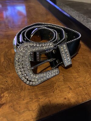 Leather Rhinestone Belt Men Women Western Bling Studded