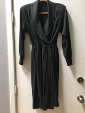 Vintage Wool Knit Long Sleeve Dark Gray Wrap Dress Size 4 - Union Made in USA