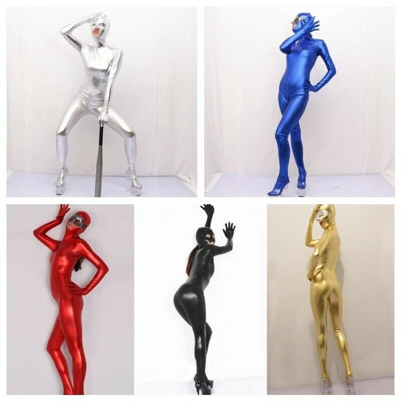 Dama Imitación Látex Zentai Body Gato Aspecto Húmedo Brillante Traje Disfraz Unitard Elegante Foto 2 de 4