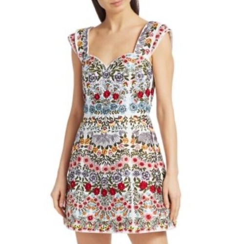 Alice + Olivia roz embroidered pleated-sleeve party dress $995. Size M/L, 8-10 - Picture 9 of 14