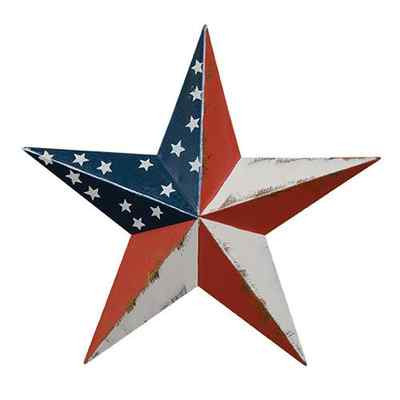 Primitive 24-Inch Rustic Barn Star - Americana Flag Metal Star - Red, White & Blue